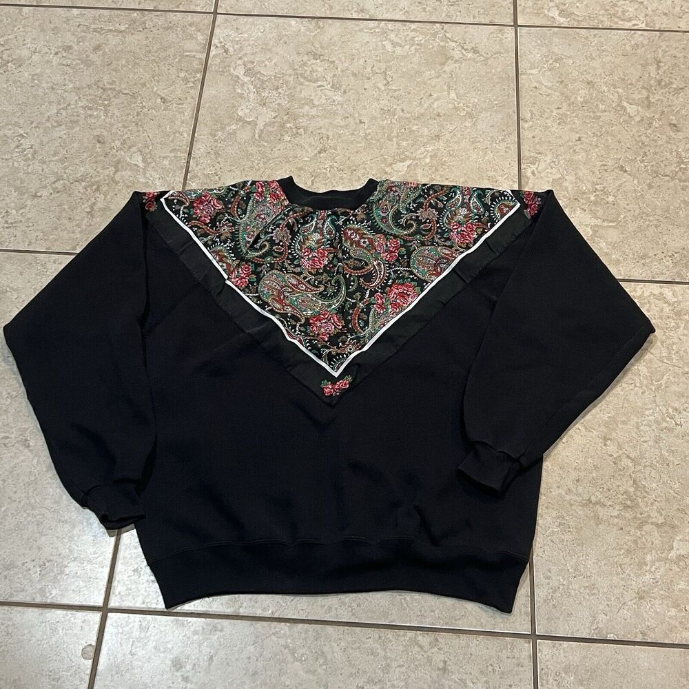 Hanes‎ Activewear Sweater Floral Black Women's Size: XXL Pullover Crew Neck